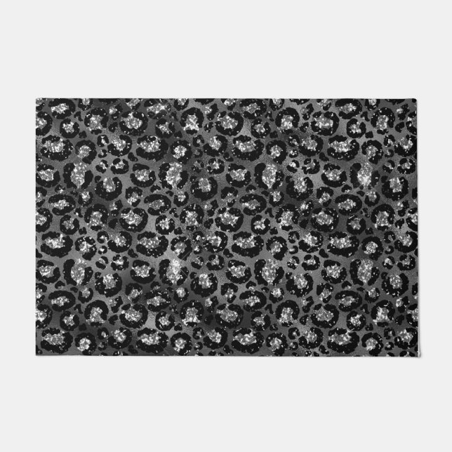 Leopard Print Black and Silver Gray Doormat (Front)