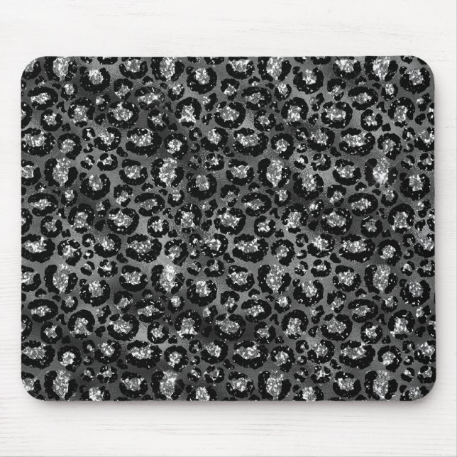 Leopard Print Black and Silver Gray Mouse Pad (Front)