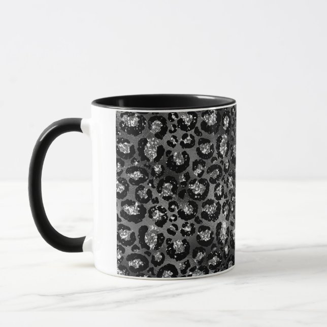 Leopard Print Black and Silver Gray Mug (Left)