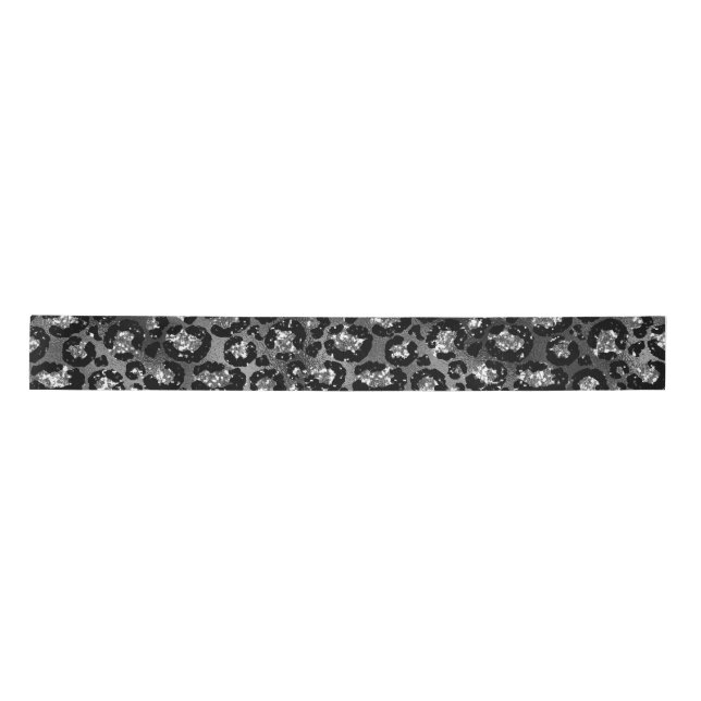 Leopard Print Black and Silver Gray Satin Ribbon (Front)