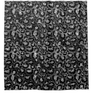 Leopard Print Black and Silver Gray Shower Curtain