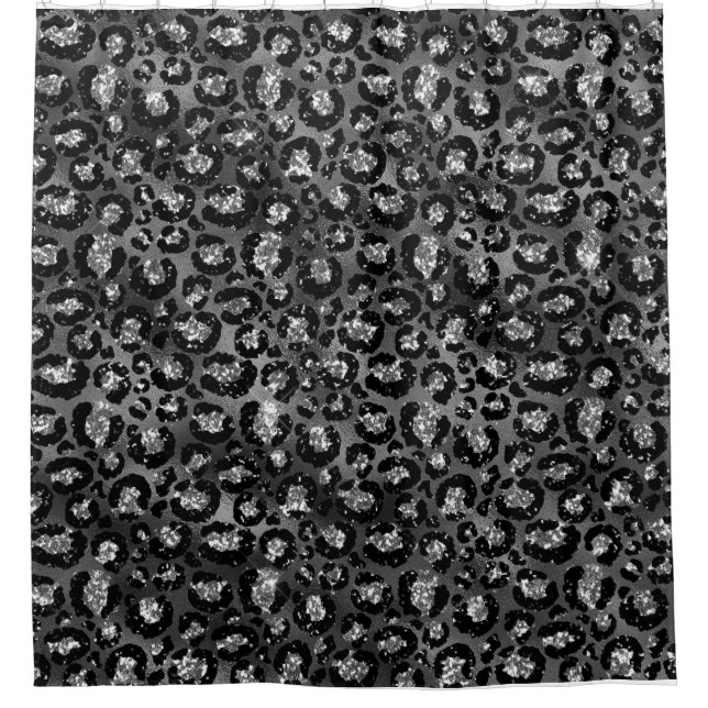 Leopard Print Black and Silver Gray Shower Curtain (Front)