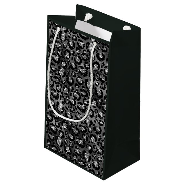 Leopard Print Black and Silver Gray Small Gift Bag (Back Angled)