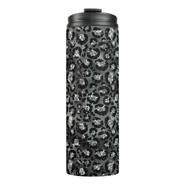 Leopard Print Black and Silver Gray Thermal Tumbler (Front)