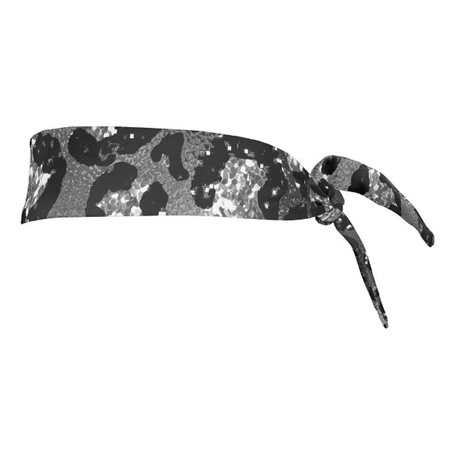Leopard Print Black and Silver Gray Tie Headband (Rotate 90)