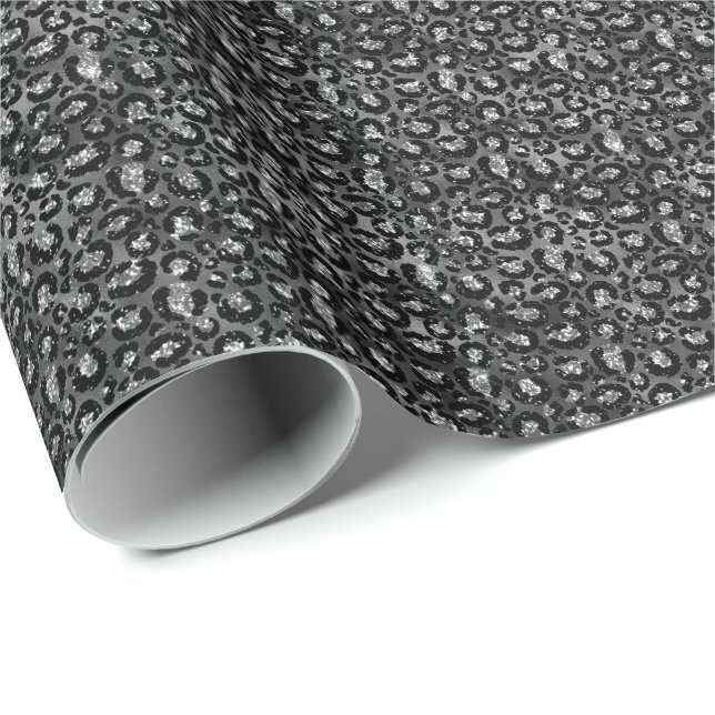 Leopard Print Black and Silver Gray Wrapping Paper (Roll Corner)