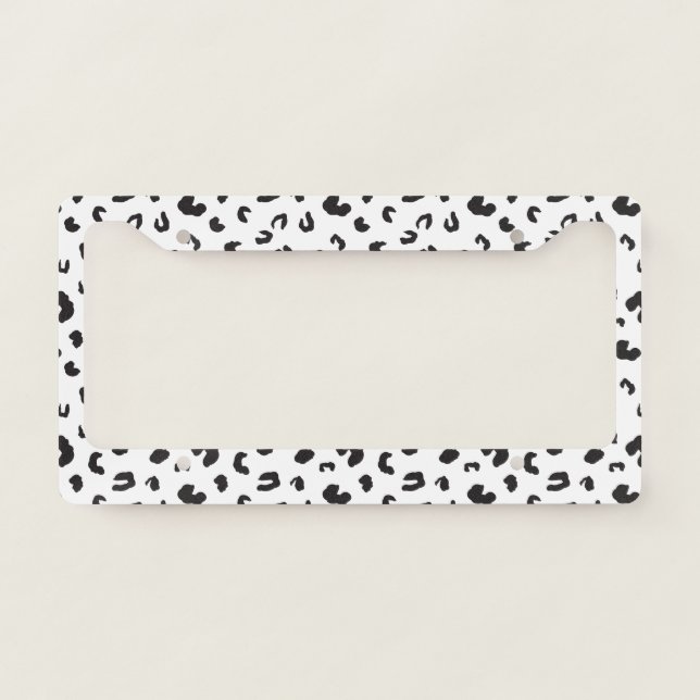 Leopard Print Black and White License Plate Frame (Front)