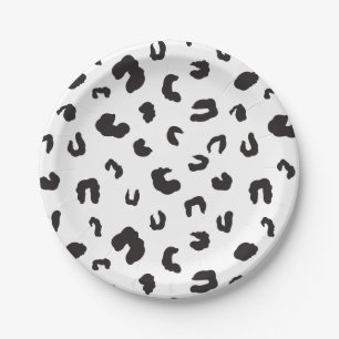 Leopard Print Black and White Paper Plates