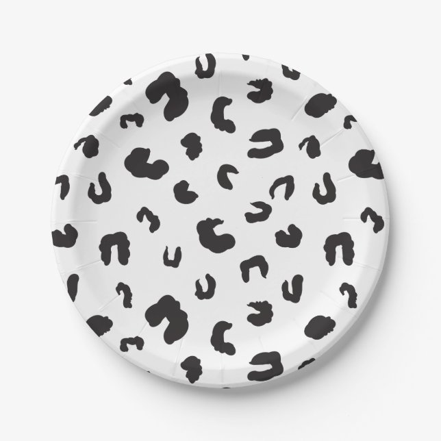 Leopard Print Black and White Paper Plates (Front)