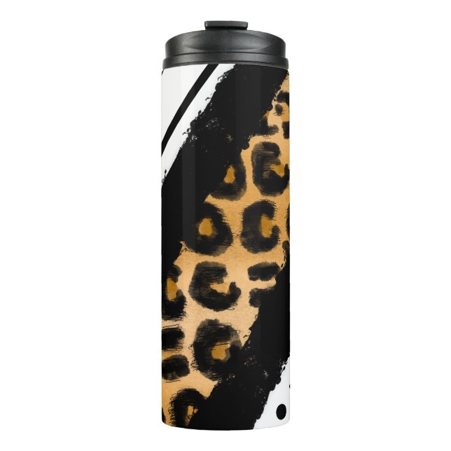 Leopard Print, Black and White Polka Dots, Stripes Thermal Tumbler (Front)