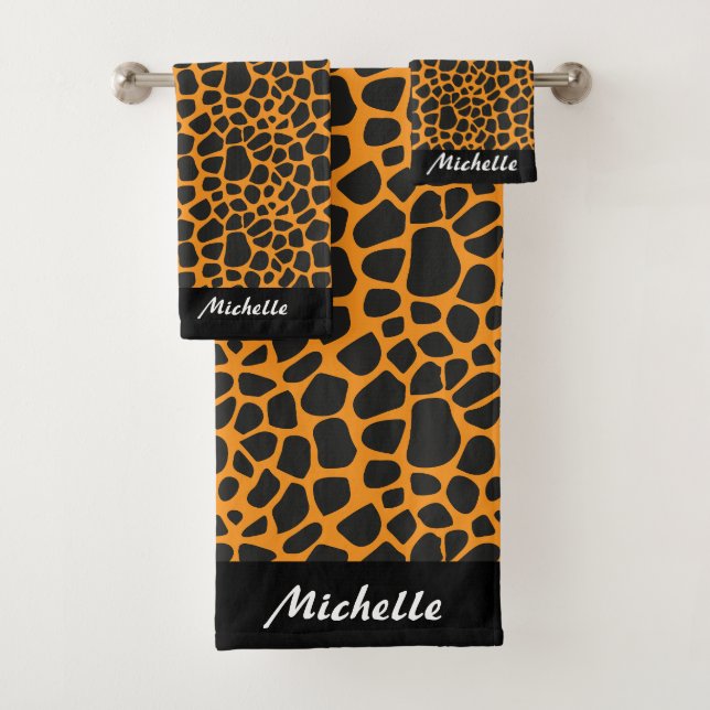 Leopard Print, Black Bath Towel Set (Insitu)
