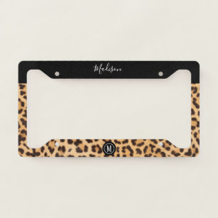 Leopard Print Black Brown Personalized Monogram License Plate Frame