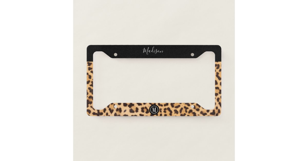 Leopard Print Black Brown Personalized Monogram License Plate Frame