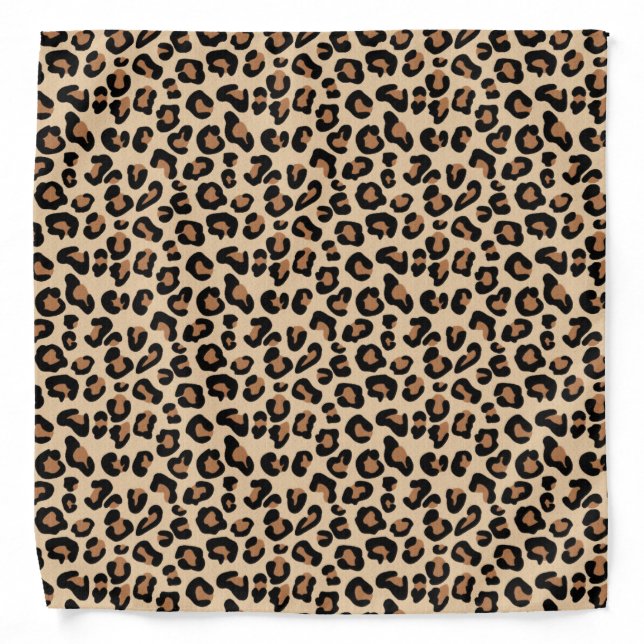 Leopard Print, Black, Brown, Rust and Tan Bandana (Front)