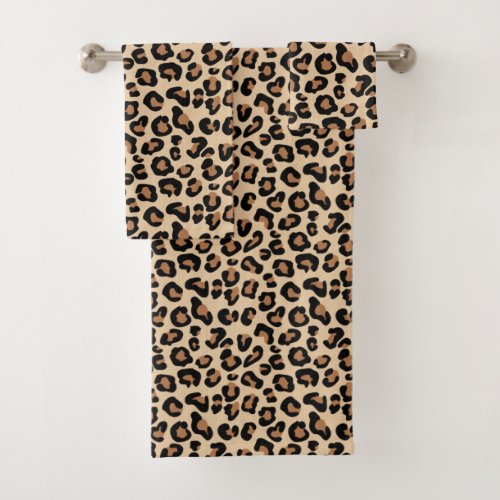 Leopard Print Black Brown Rust and Tan Bath Towel Set