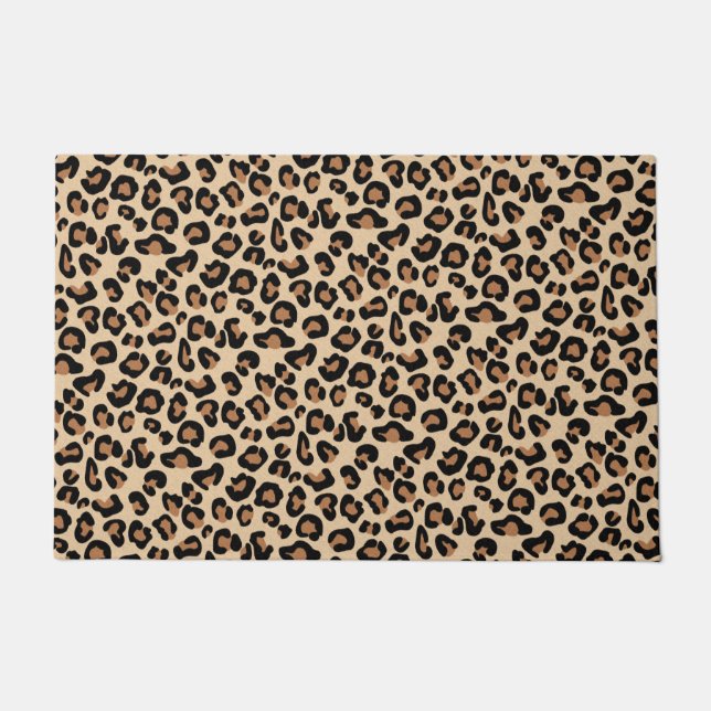 Leopard Print, Black, Brown, Rust and Tan Doormat (Front)
