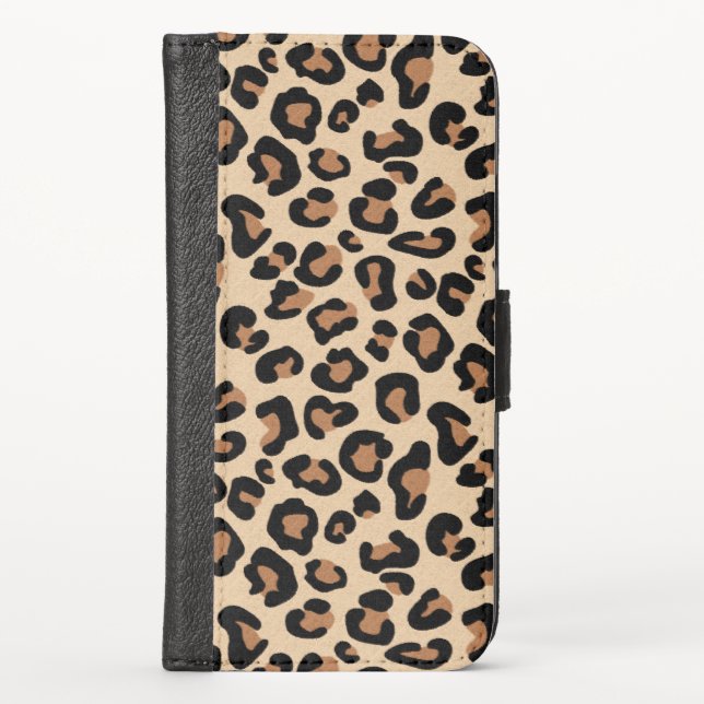 Leopard Print, Black, Brown, Rust and Tan iPhone Wallet Case (Front)
