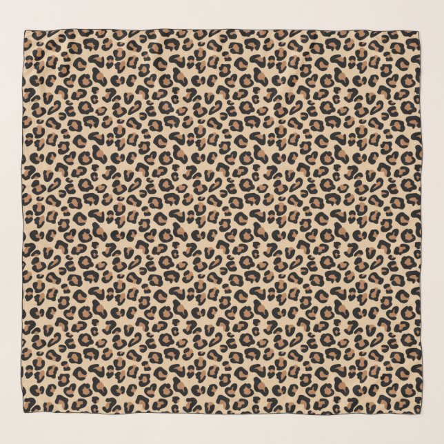 Leopard Print, Black, Brown, Rust and Tan Scarf (Front)