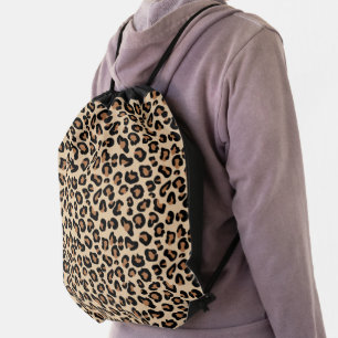Leopard Print, Black, Brown, Rust and Tan Small Me Drawstring Bag