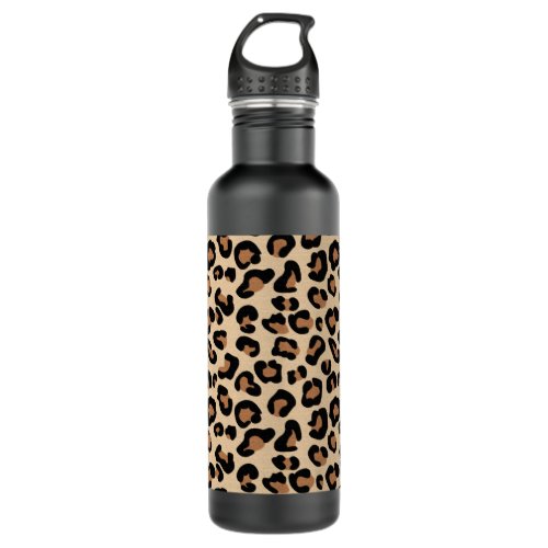Leopard Print Black Brown Rust and Tan Stainless Steel Water Bottle