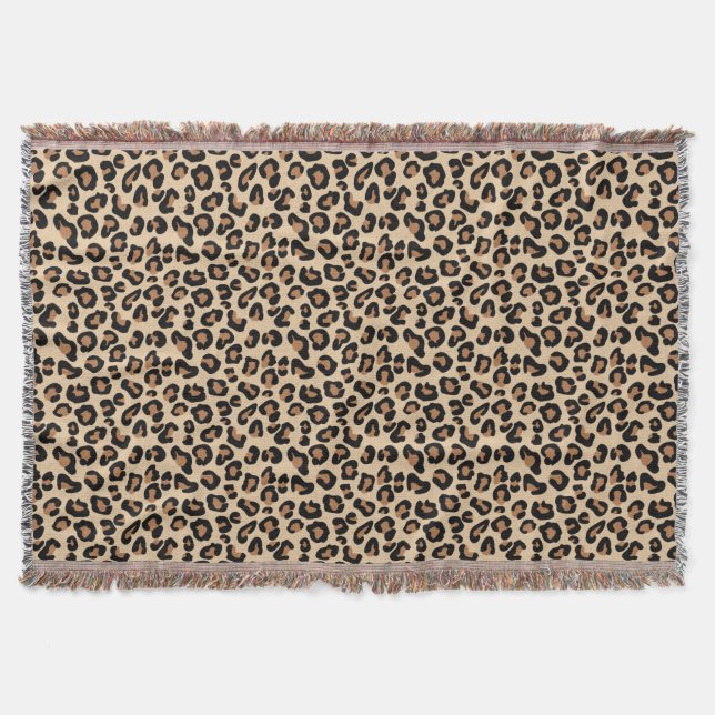 Leopard Print, Black, Brown, Rust and Tan Throw Blanket (Front)