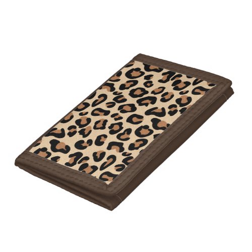 Leopard Print Black Brown Rust and Tan Trifold Wallet