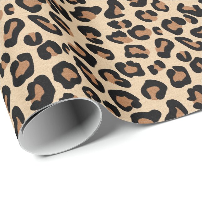Leopard Print, Black, Brown, Rust and Tan Wrapping Paper (Roll Corner)
