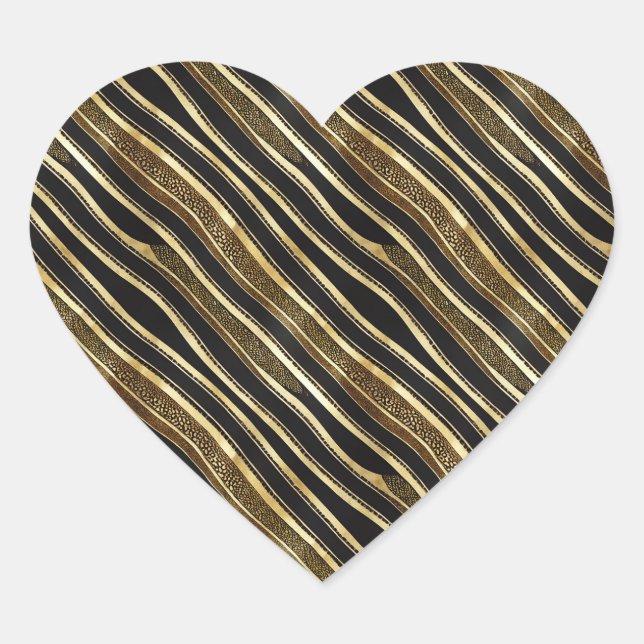 Leopard Print Black Cream Stripes Heart Sticker (Front)