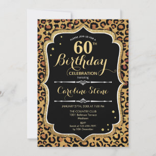 Leopard Print Black Gold 60th Birthday Invitation