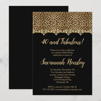 Leopard Print Black Gold Diamonds 40 and Fabulous Invitation