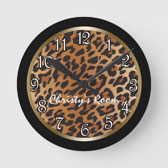 Leopard Print black Gold Personalized Wall Clock (Front)