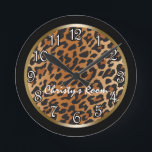 Leopard Print black Gold Personalized Wall Clock<br><div class="desc">Leopard Print black Gold Personalized Wall Clock. Customize with any text.</div>