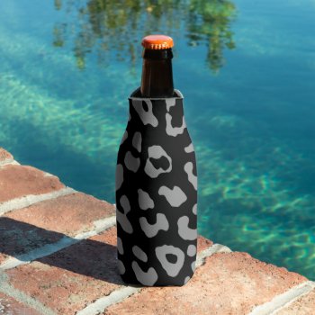 Leopard Print Black Gray Bottle Cooler by BlakCircleGirl at Zazzle