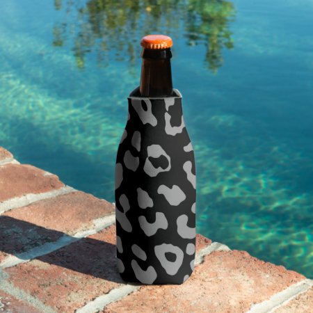 Leopard Print Black Gray Bottle Cooler