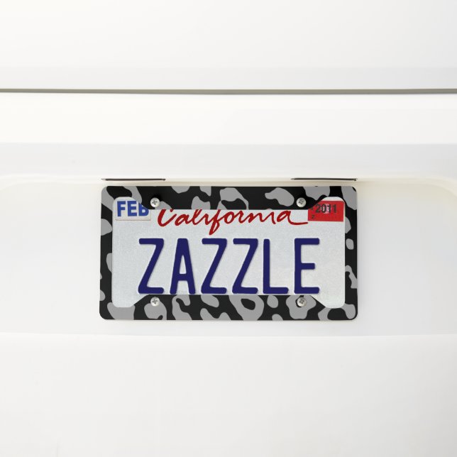 Leopard Print Black Gray License Plate Frame (On Car)