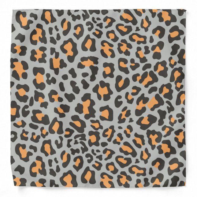 Leopard Print Black, Gray, Orange Bandana (Front)