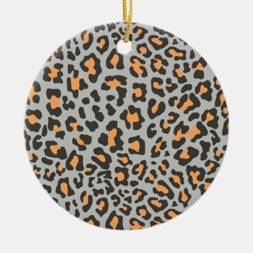 Leopard Print Black Gray Orange Ceramic Ornament