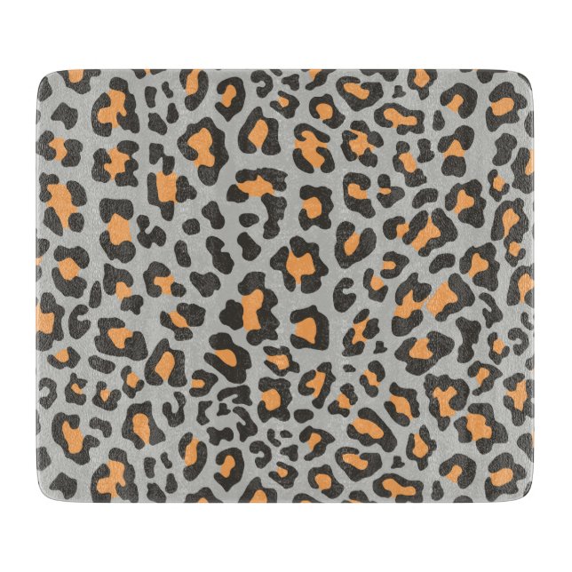 Leopard Print Black, Gray, Orange Cutting Board (Front)