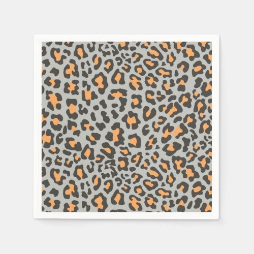 Leopard Print Black Gray Orange Paper Napkins