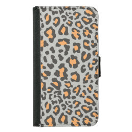 Leopard Print Black, Gray, Orange Wallet Phone Case For Samsung Galaxy S5