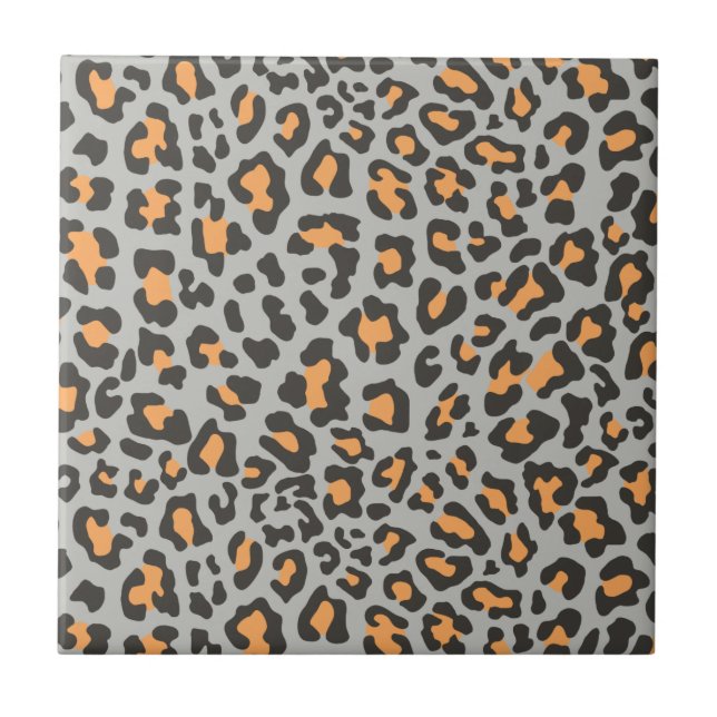 Leopard Print Black, Gray, Orange Tile (Front)