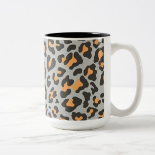 Leopard Print Black, Gray, Orange Two-Tone Coffee Mug