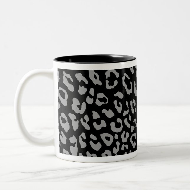 Leopard Print Black Gray Two-Tone Coffee Mug (Left)