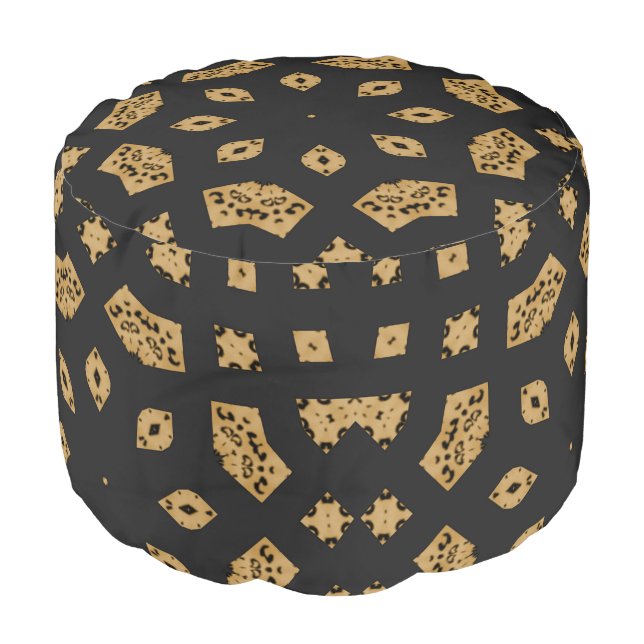 Leopard Print Black Mandala Pouf (Angled Front)