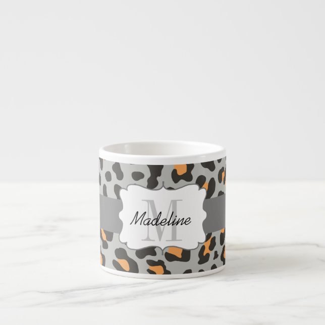 Leopard Print Black Orange Gray Espresso Mug (Front)