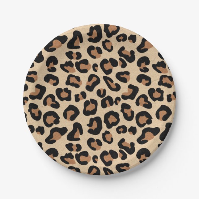 Leopard Print, Black, Rust and Tan Paper Plates (Front)