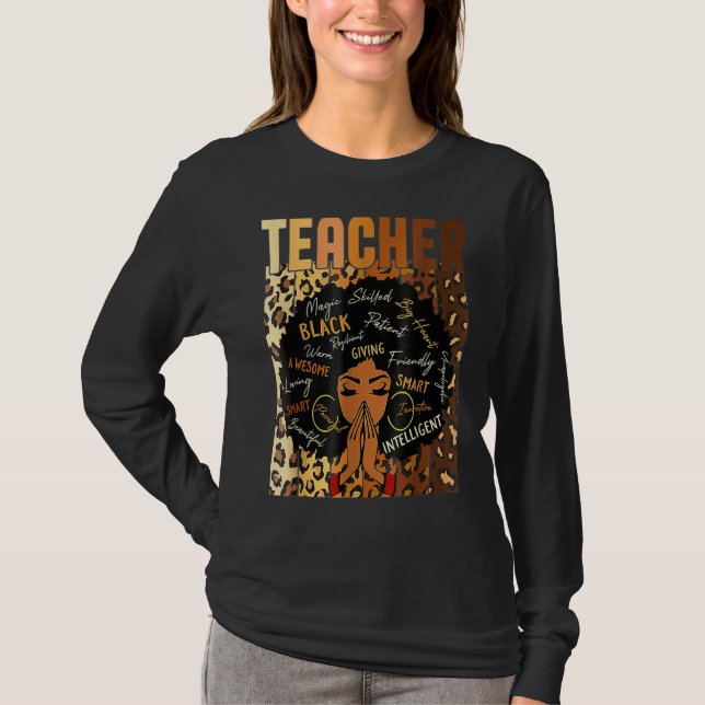Leopard Print Black Smart Teacher Afro Love Melani T-Shirt (Front)
