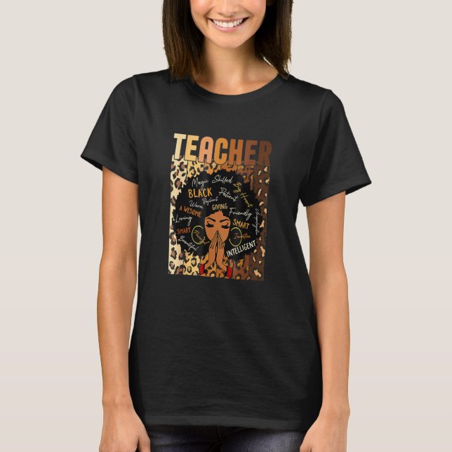Leopard Print Black Smart Teacher Afro Love Melani T-Shirt (Front)