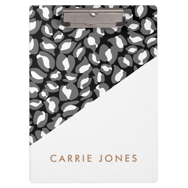 Leopard Print Black White Gold Business Elegant Clipboard (Front)