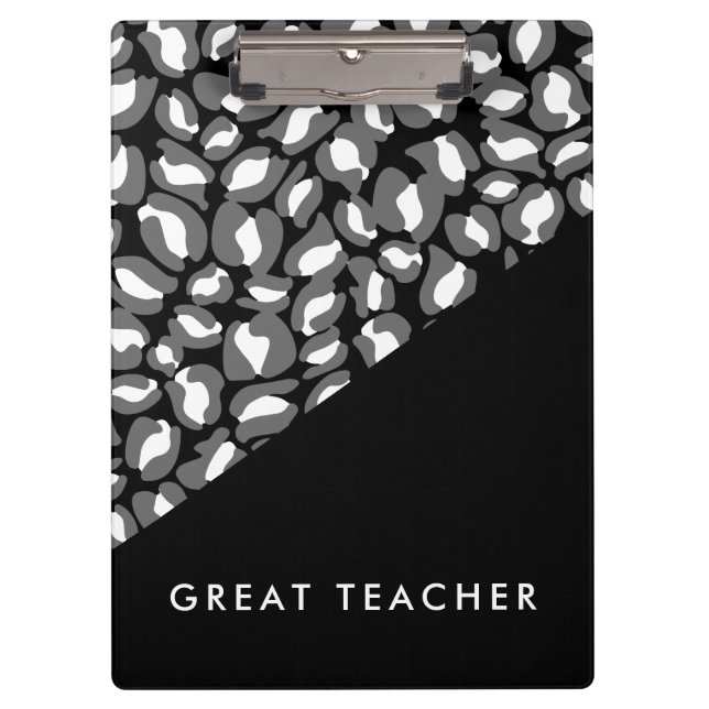 Leopard Print Black White Gold Great Teacher Clipboard (Front)